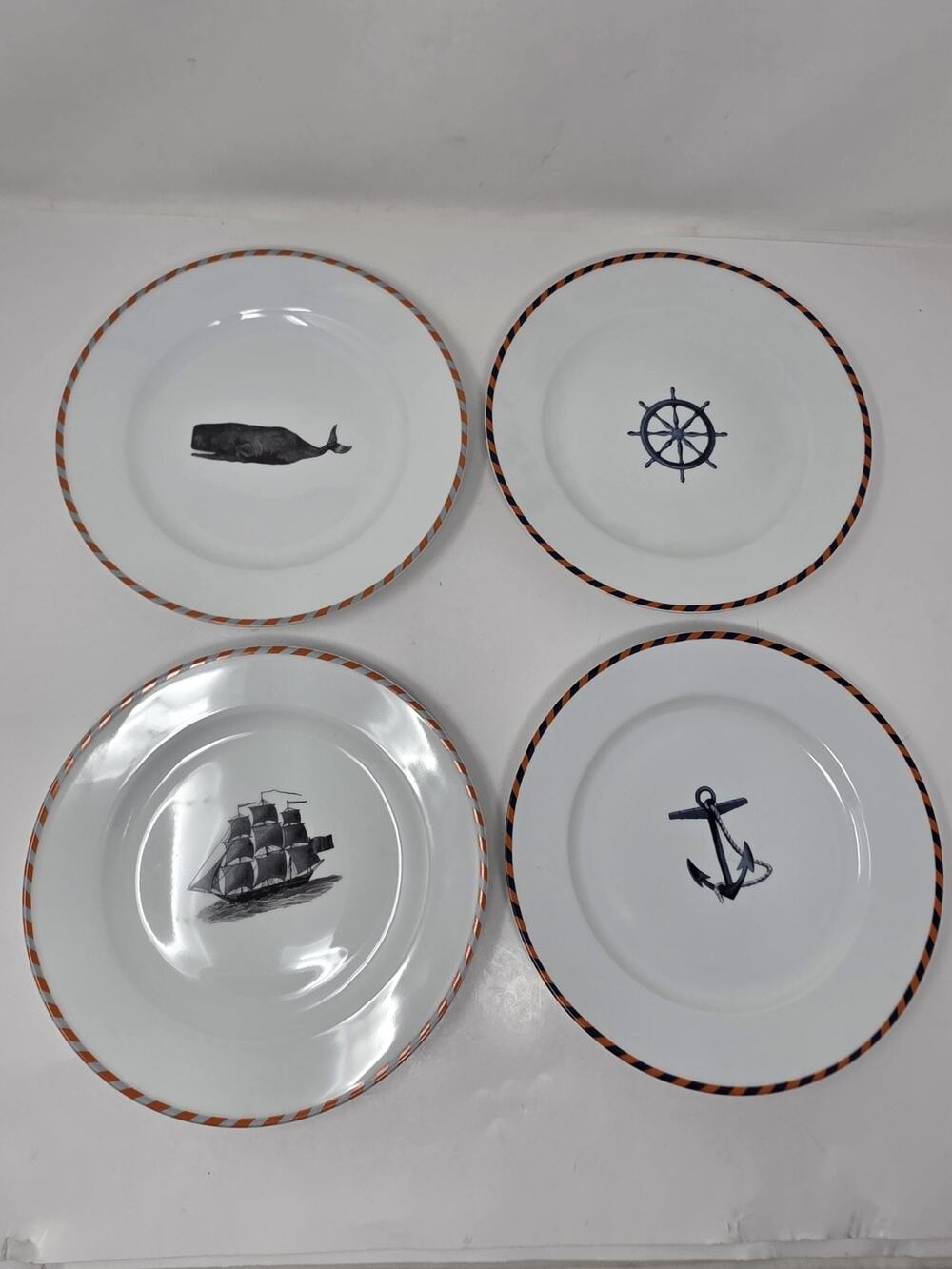 Pottery Barn Nantucket Nautical Glazed Stoneware Salad Plates 9" Set Of 4